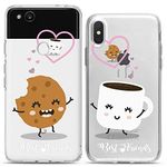 Cavka Matching Couple Cases Compatible with Apple iPhone 7/8 / SE 2020 2nd Gen Cookie Coffee Gift Clear Best Friend Kawaii Adorable Food Pattern Silicone Pairs Cover Cute Mate