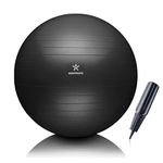 BODYMATE Exercise Ball - E-book with exercise guides included - Gym-quality Swiss balls for fitness, birthing, pregnancy - Air pump included - Anti-Burst - 75cm - Black