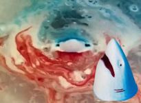 Shark Attack Bath Bomb Vegan Approved Jaws Fizzer Bleeding Shark Bite Fun Unique Gift Blue Red Blood Stocking Filler Secret Santa Boys Kids Girls Children Made in the UK