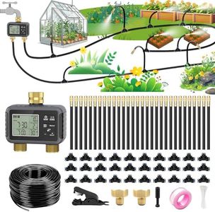 120FT Drip Irrigation System with Smart Water Timer – Automatic Garden Watering Kit with Dual Metal Tube Brass Connectors, 360° Adjustable Nozzles & Bendable Tubing for Garden, Greenhouse & Lawn
