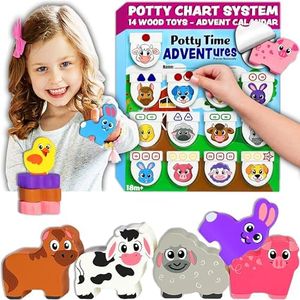 LIL ADVENTS Potty Time Adventures - Farm Animals with 14 Wooden Block Toy Prizes | Potty Training Advent Game | As Seen on Shark Tank | Wood Block Toys, Reward Chart, Activity Board and Stickers