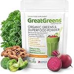 GreatGreens - Organic Greens & Superfood Powder - High Fibre Smoothie Drink - Green Food, Fruits, Vegetables, Herbs, Sprouts & Mushroom - Nutritious Raw Organic Greens Powder - 300g