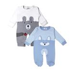 Kidbea 100% Organic Cotton Rompers | Sleepsuits | Jumpsuit | Nightsuit for New-Born Baby Girls & Boys infants & Toddler, Color Grey Bear & Blue Dog Printed Combo Of 2 Size 3-6M