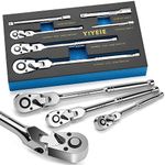 YIYEIE 6-Piece Flex Head Ratchet Set, 1/4", 3/8", 1/2" Drive, Swivel Head Ratchet Wrench with Extension Bar, 72 Tooth, 180° Adjustable, Quick-Release, Flexible Ratchet Handle with EVA Foam