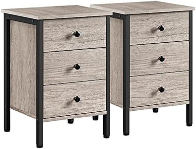 Yaheetech 2pcs Mesitas de Noche de Estilo Industrial 40x40x61cm Mesillas de Noche con Tres Cajones Retro Mesa Auxiliares para Dormitorio Salón Cajonera Gris