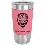 LaserGram 20oz Vacuum Insulated Tumbler Mug, Lion Head, Personalized Engraving Included (Faux Leather, Pink)