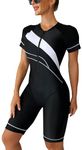 FEOYA Womens Short Sleeve One Piece Swimsuit Boyshort Rash Guard UV UPF 50+ Sun Protection Zipper Surfing Bathing Suit XL