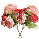 YELYAN 2 Pack Fake Peony Artificial Flowers Red Flowers Silk Peonies Bouquets for Wedding Home Birthday Party Arrangment Garden Decoration(red)