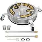 EDOU Direct Pressure Washer Surface Cleaner 20" with Wheels | Stainless Steel | Heavy Duty | 4,000 PSI Max Working Pressure | Includes: 2 Pressure Washer Extension Wand Attachments