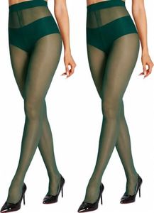 HONENNA Sheer Tights for Women 2 Pairs Ultra Thin Reinforced T Crotch Control Top Pantyhose Stockings DarkGreen XL