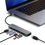 SATECHI USB C Hub 7-in-1 Slim Plus, Multiport Adapter with 4K HDMI, 100W USB-C PD Charging, 2 USB-A Ports, Ethernet, microSD/SD Card Readers, For MacBook, Windows and Type-C Devices – Space Grey