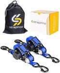 Strapinno Retractable Ratchet Straps - 1 in x 12 ft Heavy Duty Tie Downs, 1800lbs Breaking Strength Each, S Hooks with Safety Clip, AutoRetract, for Moving, Motorcycle, Boat, Kayak, and Cargo (2PCS)