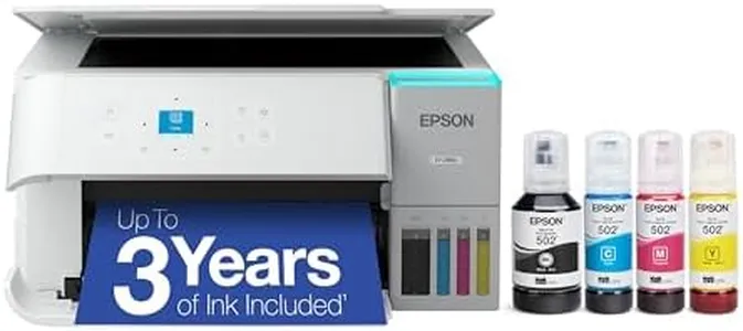 Epson EcoTank ET-2980 Wireless All-in-One Color Supertank Printer with up to 3 Years of Ink, Refillable Tanks, Perfect for Home, 15 PPM, 1.44" Color Screen, Auto 2-Sided Printing - White
