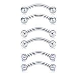 Longita 16G Stainless Steel Curved Barbell Piercing Rook Earring for Women Men Helix Daith Tragus Ear Piercing Nose Lip Eyebrow Belly Rings Septum Labret Piercing 6PCS-Silver