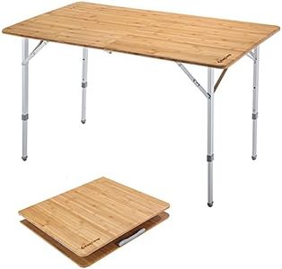 KingCamp Bamboo Folding Camping Table with Adjustable Height Aluminum Legs Heavy Duty 176 lbs Portable for Travel, Picnic, Beach, 6 People, 47.2'' 27.6'' 27.6", 47.2''x27.6'', 4-6 Person