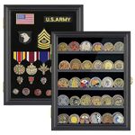 LIUYALO Medals Display Case Wall Frame for Collector, Military Challenge Coins Holder, Military Pins, Lockable Shadow Box with Removable Shelves Black