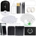 Eyelash Extension Supplies Lash Extension Kit for Beginner USB Lash Fan 0.07D Curl Mix 7-15mm Lash Silicone Pad Tweezers Under Eye Gel Pad Mini Applicator Wash Bottle Mascara Brush Glue Ring