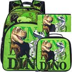 3PCS Kids Backpacks for Boys, 16" Dinosaur Preschool School Bookbag and Lunch Box for Elementary Toddler