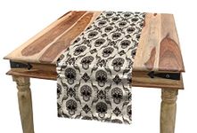 Ambesonne Damask Table Runner, Halloween Skulls in Victorian Classical Rococo Design Contemporary Retro, Dining Room Kitchen Rectangular Runner, 14" X 120", Beige Brown