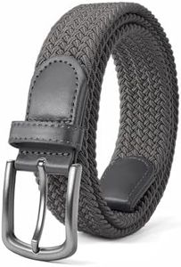 PlusZis Elastic Woven Belt For Men, Elastic Woven Casual Belt 1 3/8" with Gift Box (32"-36" Waist Adjustable, Grey)