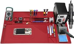 Fully functional Silicone Soldering Mat Heat Resistant 932°F, Oversized Electronic Repair Work Mat can Accommodate a Multimeter, Hot Air Gun, Soldering Iron, Silicone Repair Mat with Magnetic Area