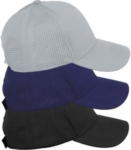 Daxton Air Cool Tech Hat Ventilated Micro Holes Structured High Profile Baseball Cap 3 Pack - Black,Navy,Light Grey