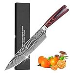 Japanese Chef's Knife 8 Inch Professional Kitchen Knife, High Carbon Stainless Steel with Long Lasting Razor Sharp Edge and Comfortable Pakkawood Handle for Cutting, Chopping, Dicing and Slicing