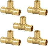 JUWO 3/4" PEX Tee, PEX Fitting for Plumbing Repairs, Sturdy and Durable Brass Crimp Fitting (5 Pack)