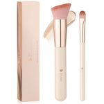 DUcare Foundation Concealer Brush 2Pcs Flat Top Kabuki Brush for Face Synthetic Liquid Blending Mineral Powder Makeup Tools pink