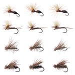 BASSDASH Trout Fly Fishing Flies Tenkara Wet Dry Flies Nymphs Sakasa Kebari 12pcs Assortment Barbless Barbed Hooks