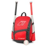 Tonesport Youth Baseball Bag - Backpack for Baseball, Softball, Tball - Bat Bag for Youth Players - Dark Red