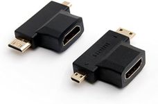 HDMI 2 in 1 T Adapter, HDMI Connector Female to HDMI Mini Male and HDMI Micro Male, Gold Plated T Adapter