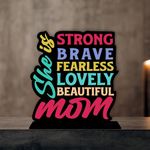 Giftplease Wooden Idols and Figurine Strong Brave Mom Quote Table Decoration for Office Desk | Home Decor Item | Living Room | Modern Art Wood Showpiece Gift Item (TP-122)