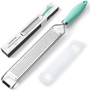 Rainspire Zester Grater with Handle, Lemon Zester Cheese Grater for Kitchen Stainless Steel, Parmesan Cheese Garlic Nutmeg Chocolate Fruits Vegetables Ginger Grater, Fine, Mint Green