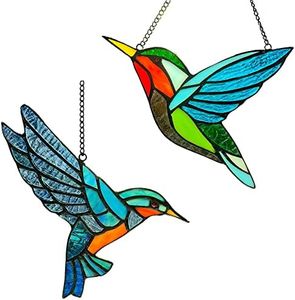 2 Pack Hummingbird Stained Glass Birds Window Hangings, Stained Glass Decorations,Bird Suncatcher for Window Decor Hummingbird Gifts for Mom,Bird Lovers