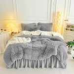 Uozzi Bedding Faux Fur 3 Pieces Comforter Set Queen - 1 Comforter Set and 2 Pillowcases, Ultra Soft and Easy Care Luxury Plush Shaggy Duvet Set (Light - Grey)