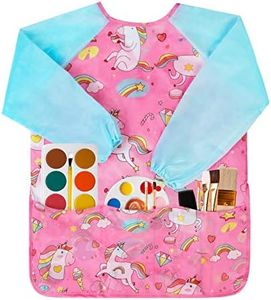 Bassion Smocks for Kids, Toddler Art Smock Artist Painting Aprons Waterproof Long Sleeve with 3 Pockets for Age 2-6 Years