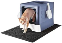 Medario Cat Litter Box with X-Large Litter Mat and Scoop, Large Foldable Litter Box with Lid, Enclosed Kitty Box,Front Top Entry Exit, Odor Control Easy to Clean (Upgrade Midnight)