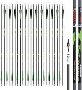 sanlida 24 PCs, 100% Pure Carbon, 0.003'' Straightness, Dragon 9 Flagship 24T Carbon Hunting Arrows for Compound Bow, Professional Standard Hunting Arrows with Removable Tips (350 Spine)