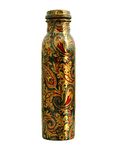 INDIAN ART VILLA Pure Copper Printed Water Bottle With Seaweed Paisley Design, Drinkware & Storage Purpose, Ayurvedic Health Benefits, Volume-1000 ml