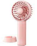 EasyAcc Mini Handheld Fan, Mini Portable Fan 5.5-17H 3 Speeds Strong Winds with Detachable Base and Lanyard Personal Cooling Fan Back to School Fan Gifts for Travel Camping-Pink