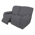 Easy-Going 6 Pieces Recliner Loveseat Stretch Sofa Slipcover Sofa Cover Furniture Protector Couch Soft with Elastic Bottom Kids, Spandex Jacquard Fabric Small Checks Gray