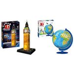 Ravensburger Big Ben 3D Jigsaw Puzzle for Adults and Kids Age 8 Years Up & Children’s World Globe 3D Jigsaw Puzzle for Kids age 6 Years Up - 180 Pieces - No Glue Required