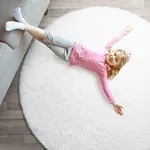 Signature Loom Fluffy Shaggy Area Rug 4 Foot Round – Soft Fuzzy Velvet Rugs for Girls Bedroom – Shaggy Carpet for Kids Room Non-Slip Bottom – Soft Fluffy Throw Rug Indoor Living Room Carpet, White