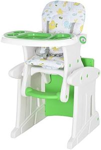 HOMCOM Trona para Bebés 2 en 1 para 6 Meses a 6 Años Transformable en Mesa y Silla Multifuncional Ajustable en 3 Posiciones Respaldo Alto Acolchado con 2 Bandejas Extraíbles 57x59x105 cm Verde