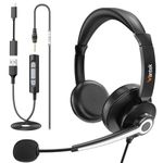 Wantek USB Headset with Microphone, Wired Computer Headset with Microphone Noise Cancelling and Volume Control, Headphones with mic for PC, Work Headset for Skype Zoom Office - 3.5mm/USB/Type C Jack