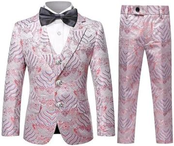Boys Pink Suit Propitious Clouds Pattern 3 Pieces Blazer Vest Pants for Festive Attire
