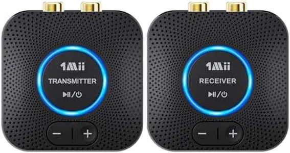 1Mii B06set 2.4GHz Wireless Audio Transmitter Receiver Set for TV, 260Ft/80M Long Range 25ms Low Latency with AUX RCA in/Out,Wireless Audio Adapter for TV PC Powered Speaker