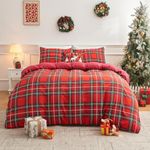 Gogreen Queen Duvet Cover Floral, Soft & Breathable Microfiber 3 Pieces Queen Bedding Sets, Pattern Queen Comfy Duvet Cover, with Zipper Closure (Red Plaid, Queen)