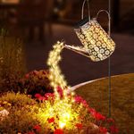 Lysliv Watering Can Solar Lights Outdoor Garden, LED Solar String Lights Waterproof Retro Metal Water Can Hanging Lantern with Bracket Warm White Gardening Décor for Patio Yard Pathway Gifts for Women